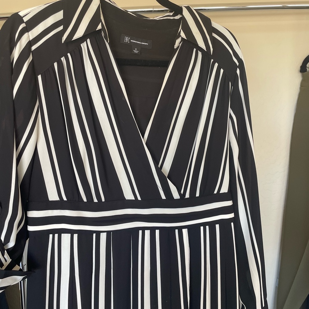 INC International Concepts Monochrome Striped Long Sleeve Dress